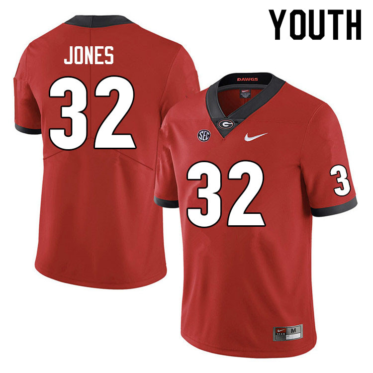 Georgia Bulldogs Youth Cash Jones #32 Red Anniversary Stitched College UGA Football Jersey 23GE015MN